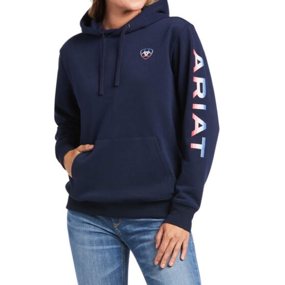 Ariat Navy Pullover Hoodie with Sleeve Logo